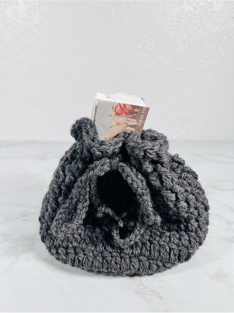 Gray Crochet Drawstring Bag - Picture 11 of 11
